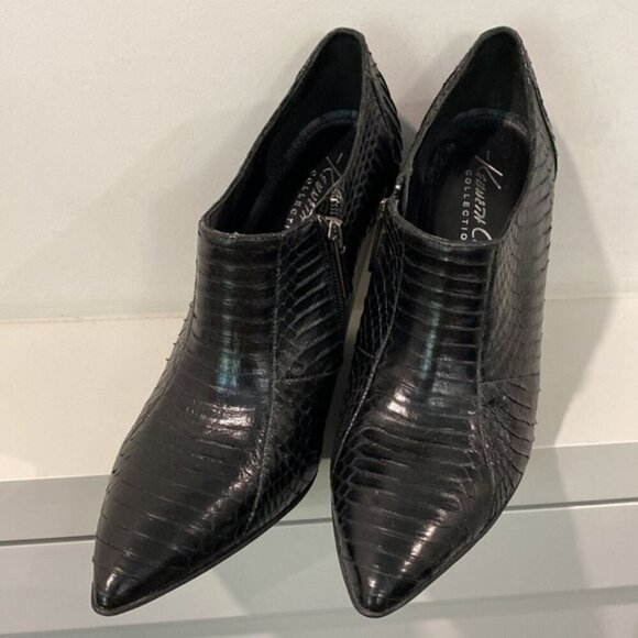 Kenneth Cole Black Snakeskin Pointy Ankle Bootie Size 9 - Picture 2 of 14